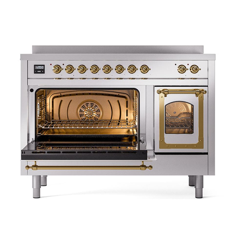 Ilve UNI486NMPSSG Ilve Uni486Nmpssg Nostalgie Ii Noblesse 48" Induction Range (Triple Glass Door, Stainless Steel, Brass)