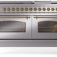 Ilve UP60FNMPSSGLP Nostalgie Ii 60 Inch Dual Fuel Liquid Propane Freestanding Range In Stainless Steel With Brass Trim