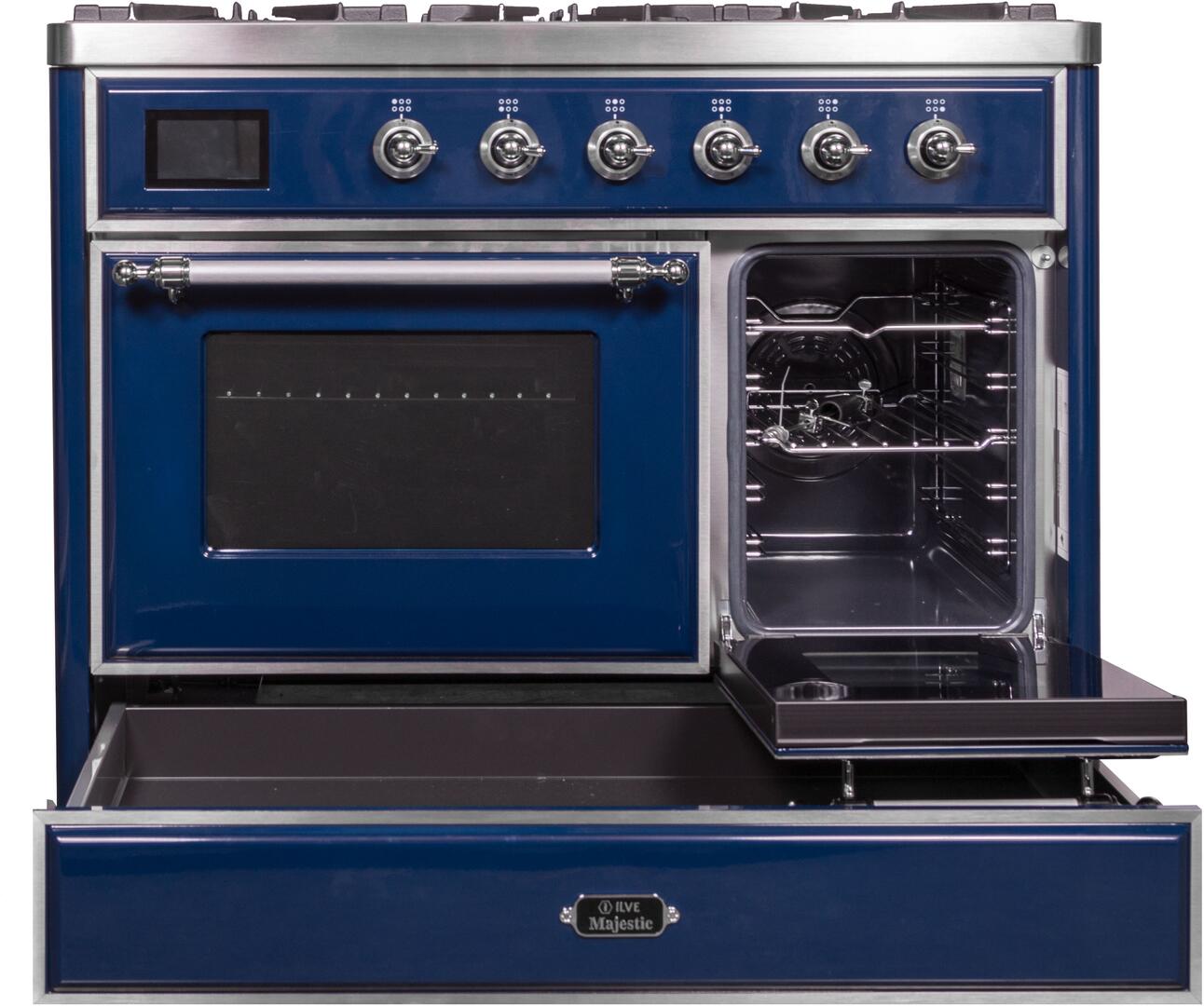 Ilve UMD10FDNS3MBCLP Majestic Ii 40 Inch Dual Fuel Liquid Propane Freestanding Range In Blue With Chrome Trim