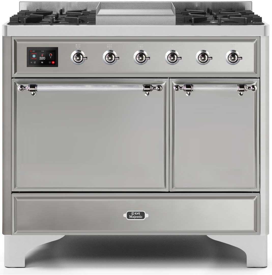 Ilve UMD10FDQNS3SSCLP Majestic Ii 40 Inch Dual Fuel Liquid Propane Freestanding Range In Stainless Steel With Chrome Trim