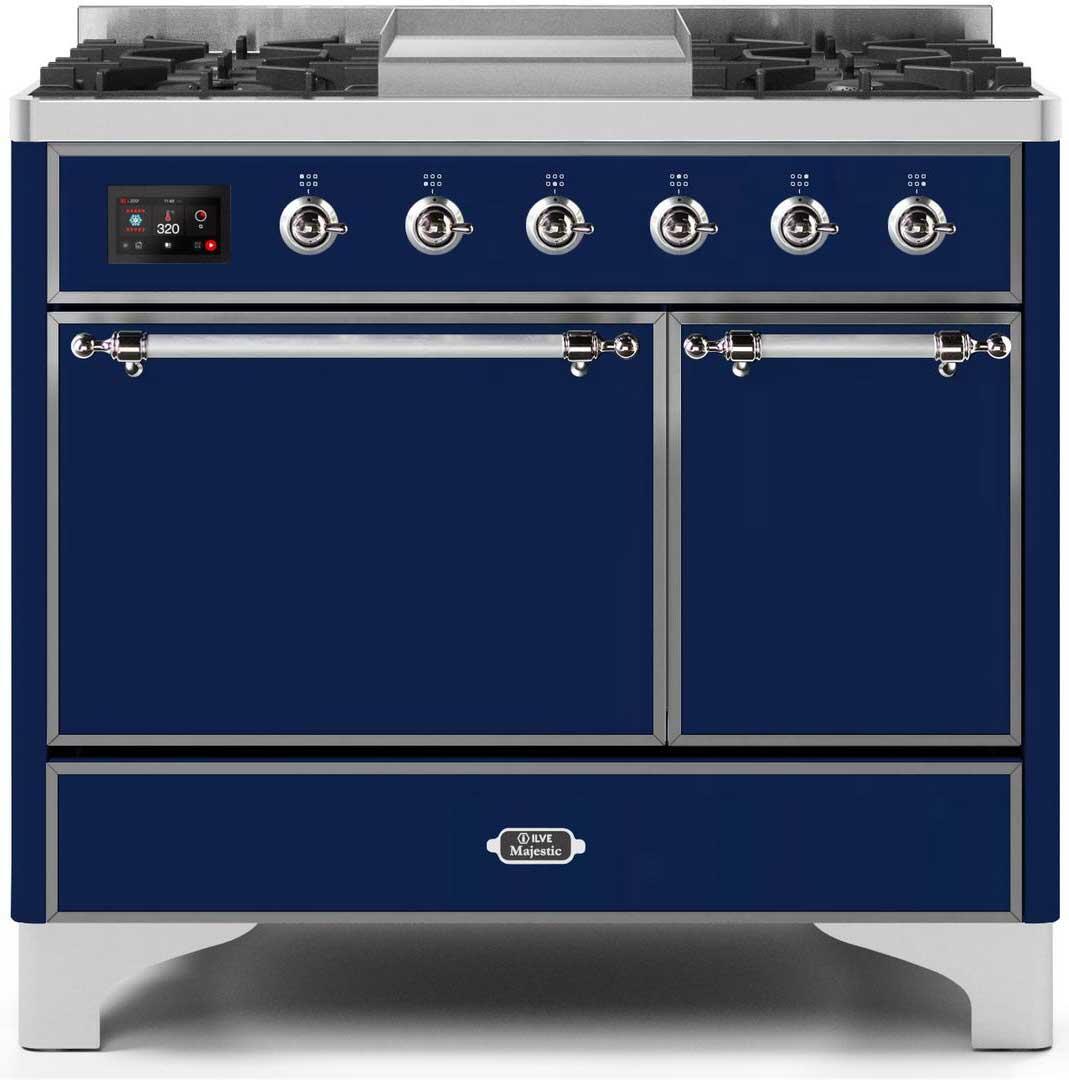 Ilve UMD10FDQNS3MBCLP Majestic Ii 40 Inch Dual Fuel Liquid Propane Freestanding Range In Blue With Chrome Trim