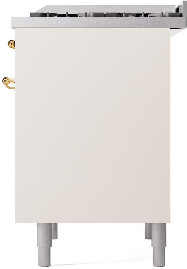 Ilve UP36FNMPAWG Nostalgie Ii 36 Inch Dual Fuel Natural Gas Freestanding Range In Antique White With Brass Trim