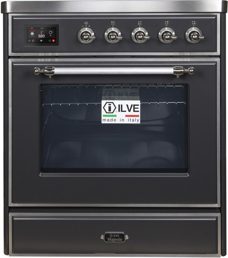 Ilve UMI30NE3MGC Majestic Ii 30 Inch Electric Freestanding Range In Matte Graphite With Chrome Trim