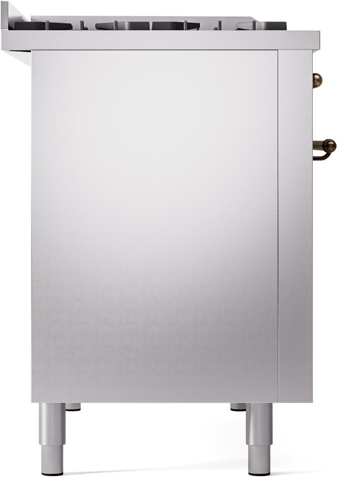 Ilve UP48FNMPSSB Nostalgie Ii 48 Inch Dual Fuel Natural Gas Freestanding Range In Stainless Steel With Bronze Trim