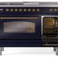 Ilve UP48FSNMPMBGLP Nostalgie Ii 48 Inch Dual Fuel Liquid Propane Freestanding Range In Blue With Brass Trim