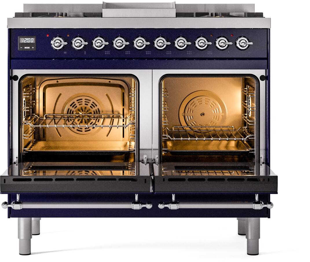 Ilve UPD40FNMPMBCLP Nostalgie Ii 40 Inch Dual Fuel Liquid Propane Freestanding Range In Blue With Chrome Trim