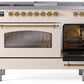 Ilve UP48FSNMPAWG Nostalgie Ii 48 Inch Dual Fuel Natural Gas Freestanding Range In Antique White With Brass Trim