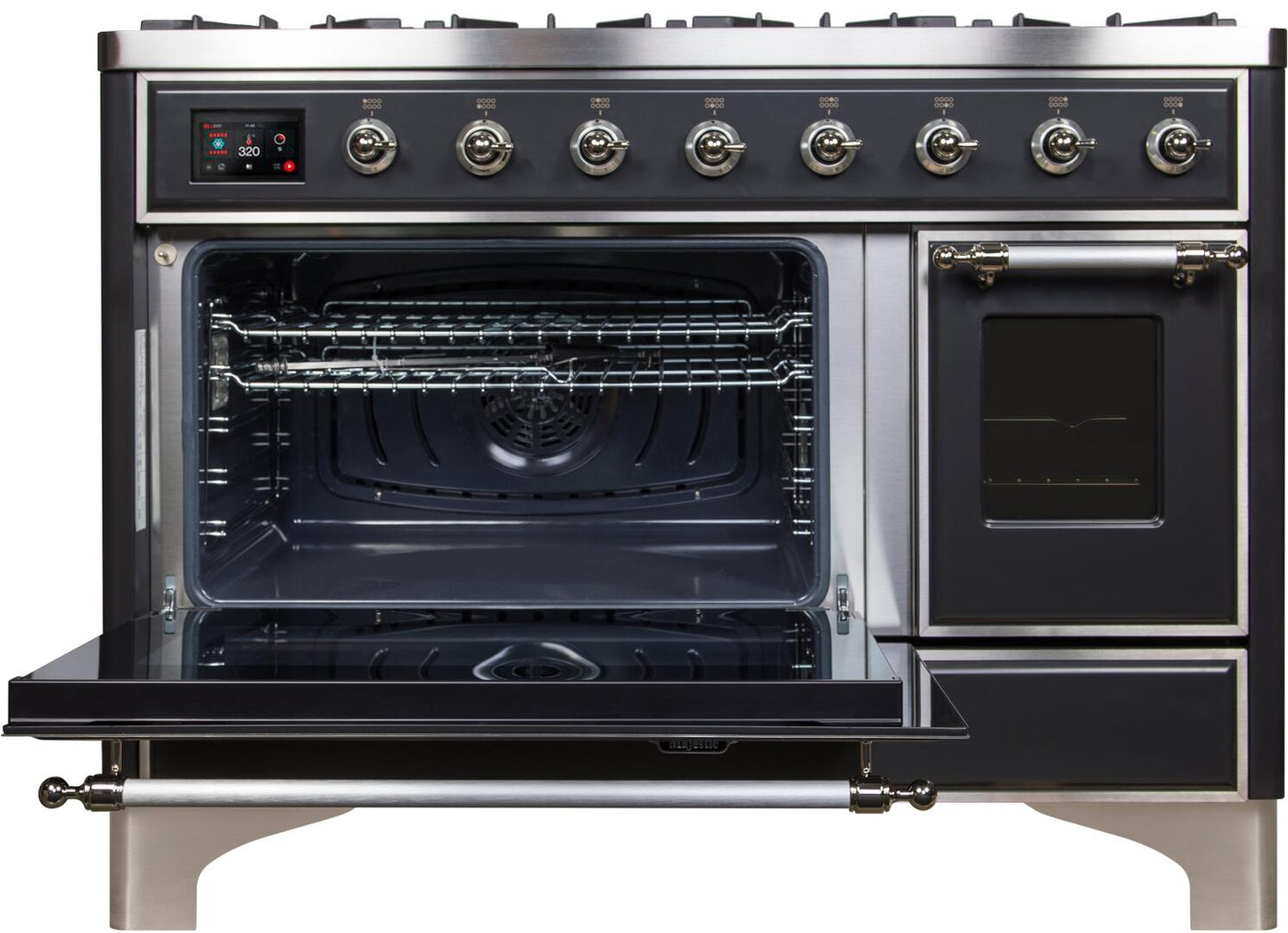 Ilve UM12FDNS3MGC Majestic Ii 48 Inch Dual Fuel Natural Gas Freestanding Range In Matte Graphite With Chrome Trim