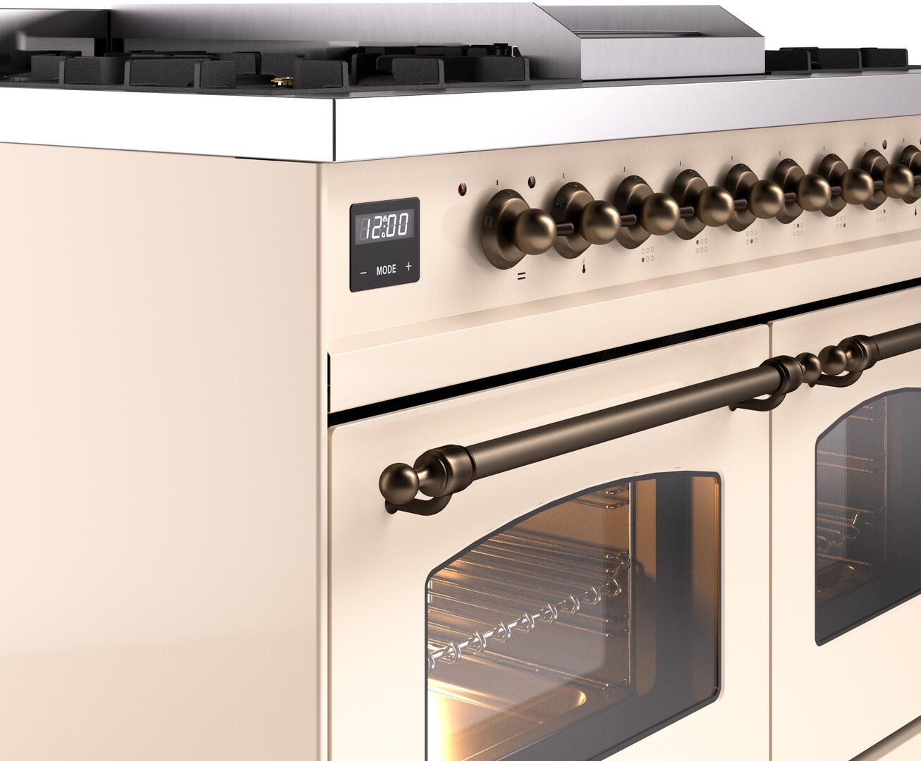 Ilve UPD40FNMPAWB Nostalgie Ii 40 Inch Dual Fuel Natural Gas Freestanding Range In Antique White With Bronze Trim