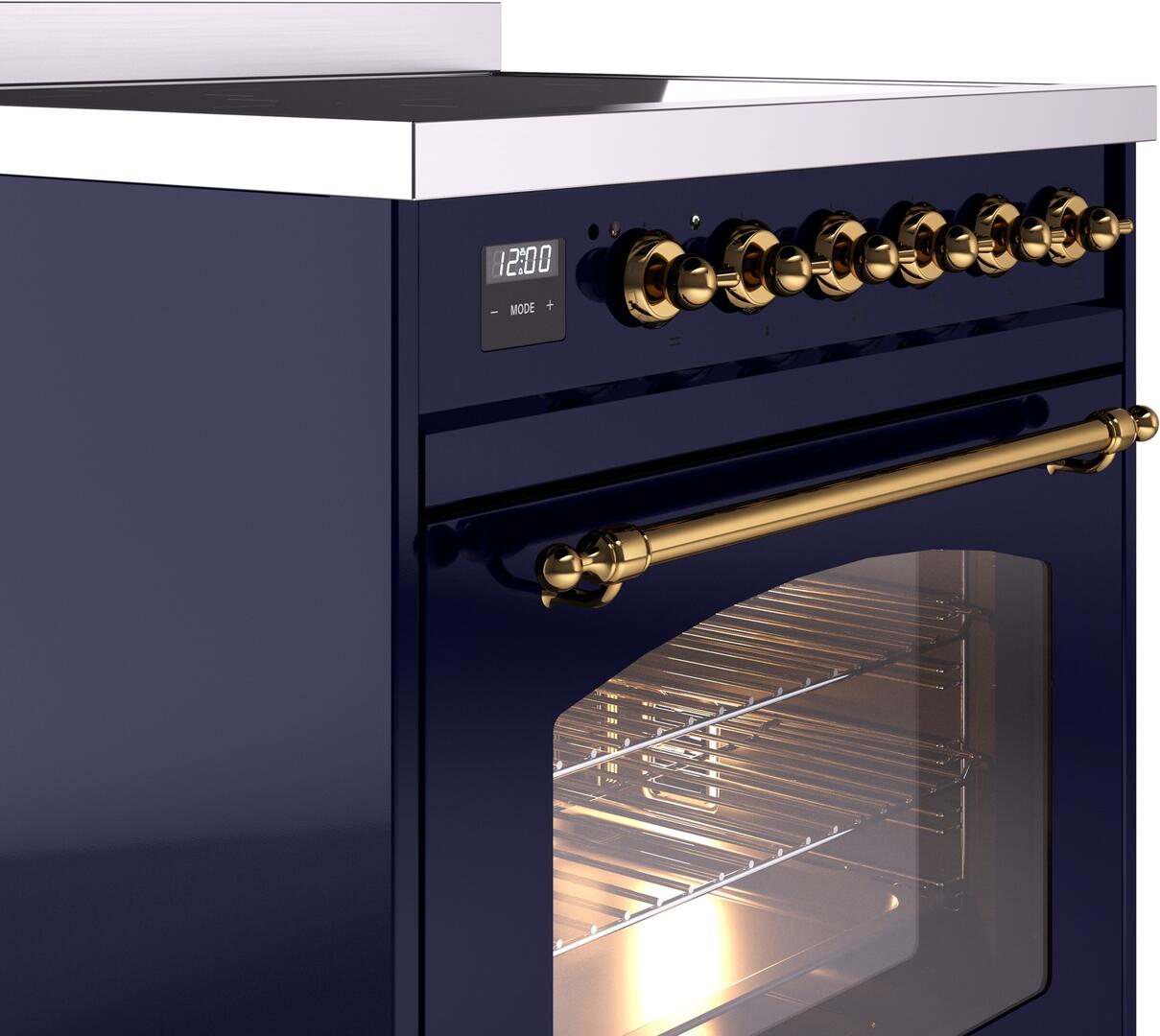 Ilve UPI304NMPMBG Nostalgie Ii 30 Inch Electric Freestanding Range In Blue With Brass Trim