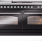 Ilve UP60FSNMPBKC Nostalgie Ii 60 Inch Dual Fuel Natural Gas Freestanding Range In Glossy Black With Chrome Trim