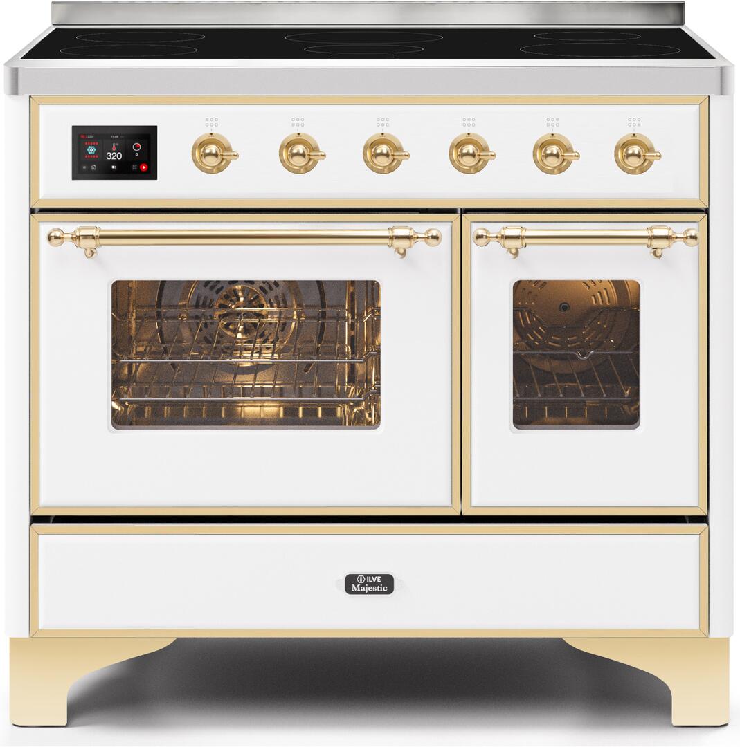 Ilve UMDI10NS3WHG Majestic Ii 40 Inch Electric Freestanding Range In White With Brass Trim