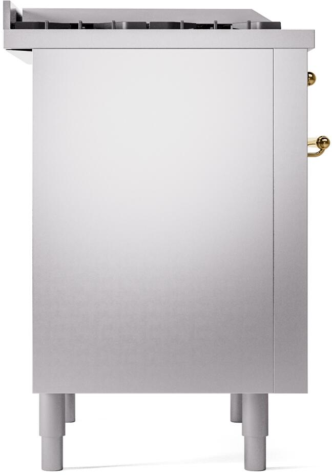 Ilve UP36FNMPSSGLP Nostalgie Ii 36 Inch Dual Fuel Liquid Propane Freestanding Range In Stainless Steel With Brass Trim