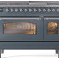 Ilve UP48FNMPBGCLP Nostalgie Ii 48 Inch Dual Fuel Liquid Propane Freestanding Range In Blue Grey With Chrome Trim