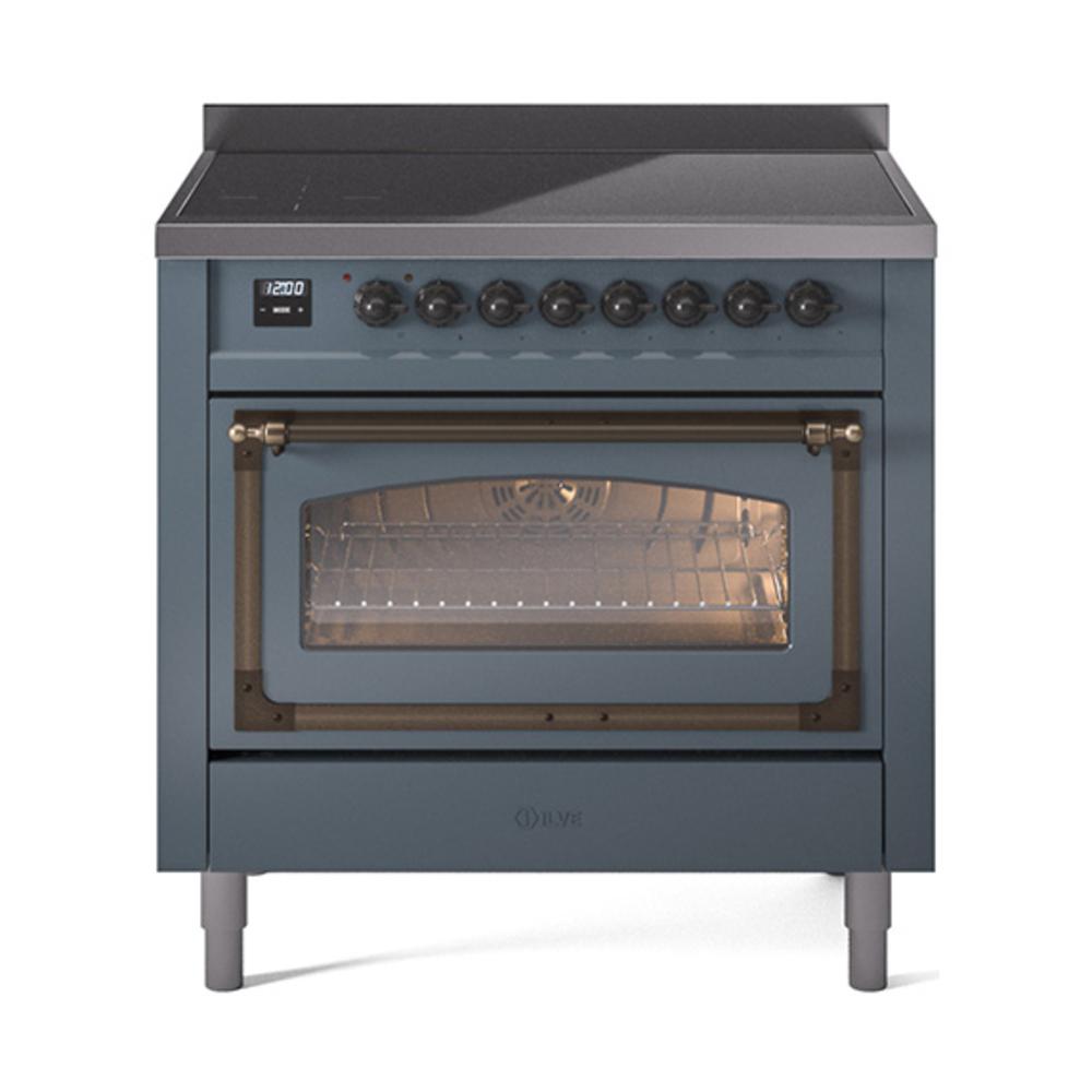 Ilve UNI366NMPBGB Ilve Uni366Nmpbgb Nostalgie Ii Noblesse 36" Induction Range (Triple Glass Door, Blue Grey, Burnished)