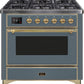 Ilve UM09FDNS3BGG Majestic Ii 36 Inch Dual Fuel Natural Gas Freestanding Range In Blue Grey With Brass Trim