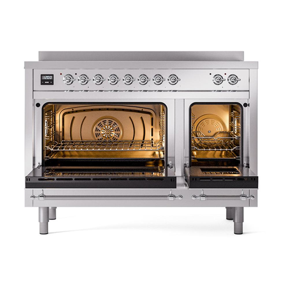 Ilve UNI486QNMPSSC Ilve Uni486Qnmpssc Nostalgie Ii Noblesse 48" Induction Range (Solid Door, Stainless Steel, Chrome)