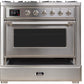 Ilve UM09FDNS3SSCLP Majestic Ii 36 Inch Dual Fuel Liquid Propane Freestanding Range In Stainless Steel With Chrome Trim