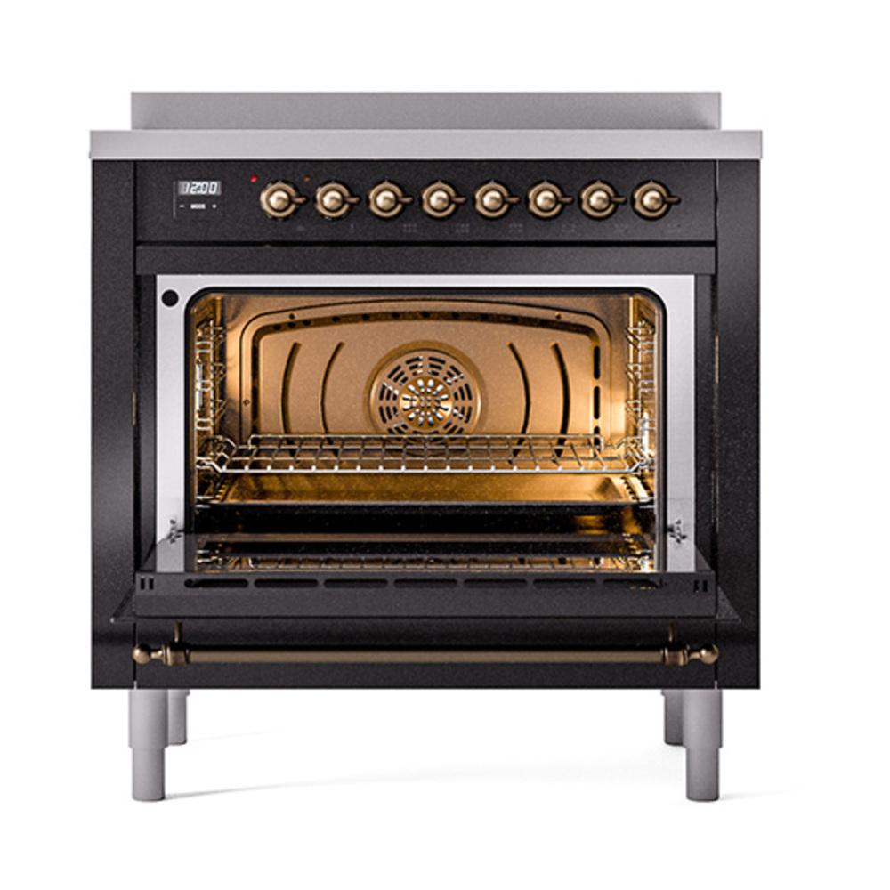 Ilve UNI366QNMPBKB Ilve Uni366Qnmpbkb Nostalgie Ii Noblesse 36" Induction Range (Solid Door, Glossy Black, Burnished)