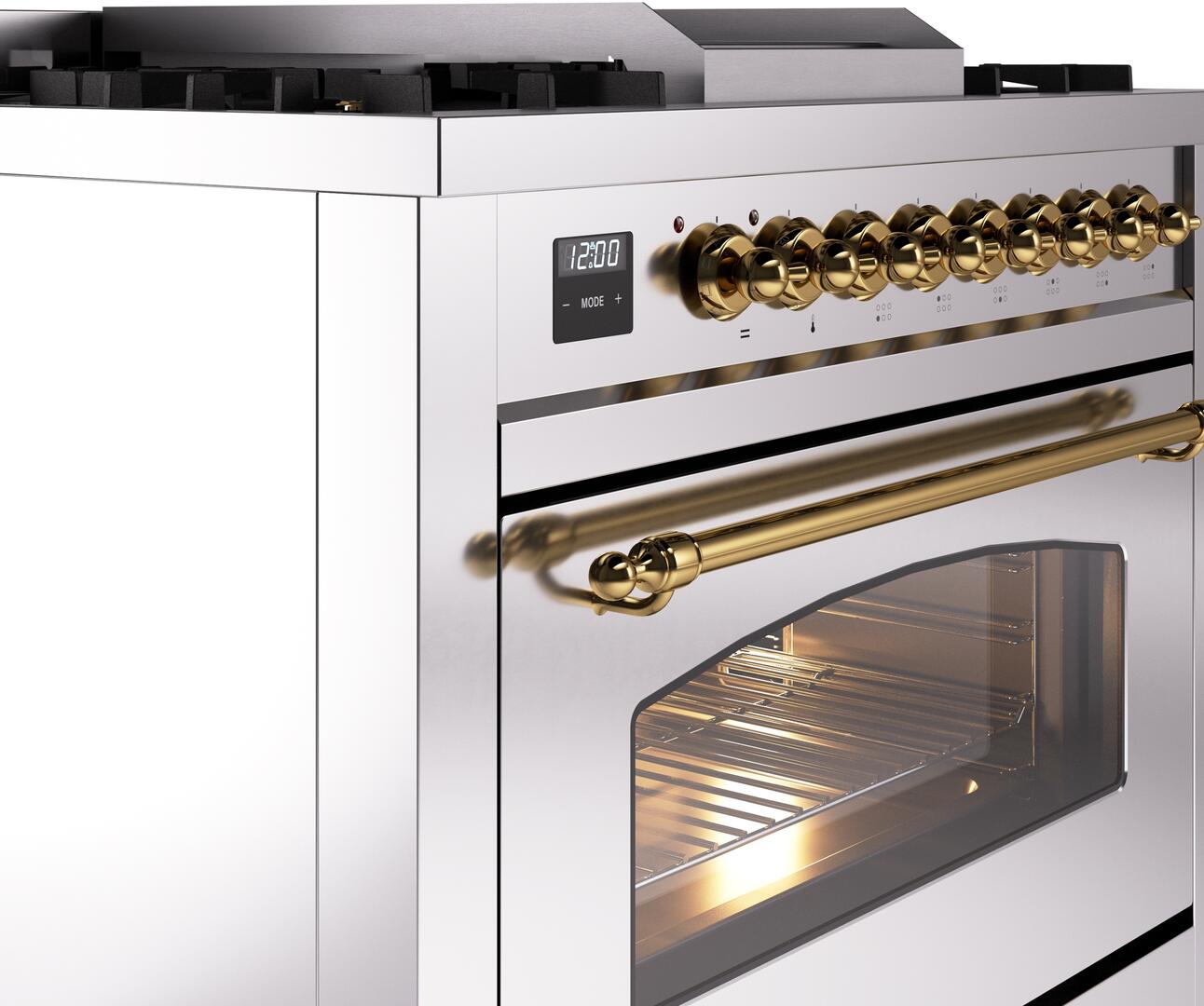 Ilve UP36FNMPSSGLP Nostalgie Ii 36 Inch Dual Fuel Liquid Propane Freestanding Range In Stainless Steel With Brass Trim