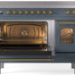 Ilve UPI486NMPBGG Nostalgie Ii 48 Inch Electric Freestanding Range In Blue Grey With Brass Trim