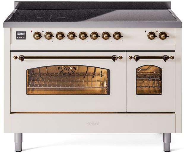 Ilve UPI486NMPAWB Nostalgie Ii 48 Inch Electric Freestanding Range In Antique White With Bronze Trim