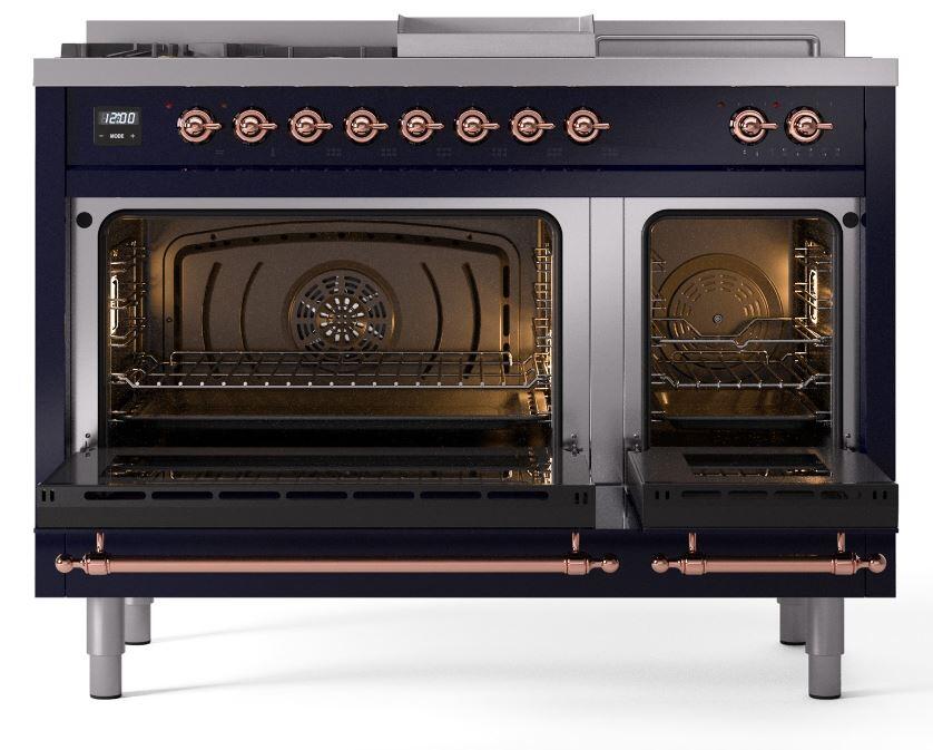 Ilve UP48FSNMPMBPLP Nostalgie Ii 48 Inch Dual Fuel Liquid Propane Freestanding Range In Blue With Copper Trim