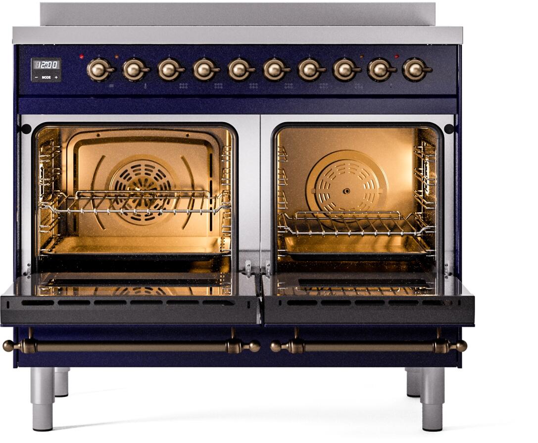 Ilve UPDI406NMPMBB Nostalgie Ii 40 Inch Electric Freestanding Range In Blue With Bronze Trim