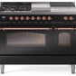 Ilve UP48FSNMPBKC Nostalgie Ii 48 Inch Dual Fuel Natural Gas Freestanding Range In Glossy Black With Copper Trim