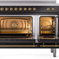 Ilve UPI486NMPBKG Nostalgie Ii 48 Inch Electric Freestanding Range In Glossy Black With Brass Trim