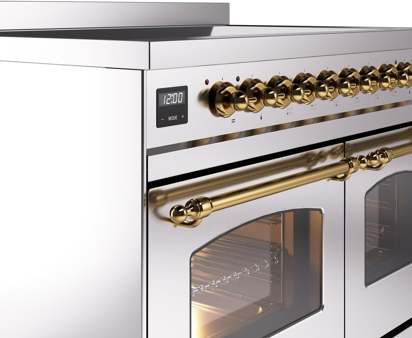 Ilve UPDI406NMPSSG Nostalgie Ii 40 Inch Electric Freestanding Range In Stainless Steel With Brass Trim