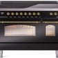 Ilve UPI486NMPBKG Nostalgie Ii 48 Inch Electric Freestanding Range In Glossy Black With Brass Trim