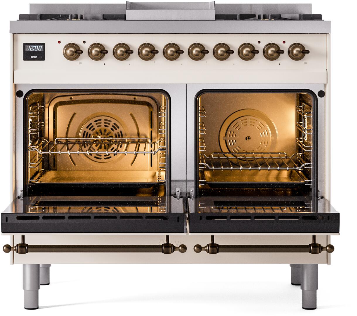 Ilve UPD40FNMPAWB Nostalgie Ii 40 Inch Dual Fuel Natural Gas Freestanding Range In Antique White With Bronze Trim