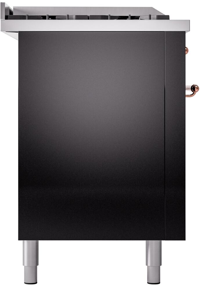 Ilve UP60FSNMPBKP Nostalgie Ii 60 Inch Dual Fuel Natural Gas Freestanding Range In Glossy Black With Copper Trim