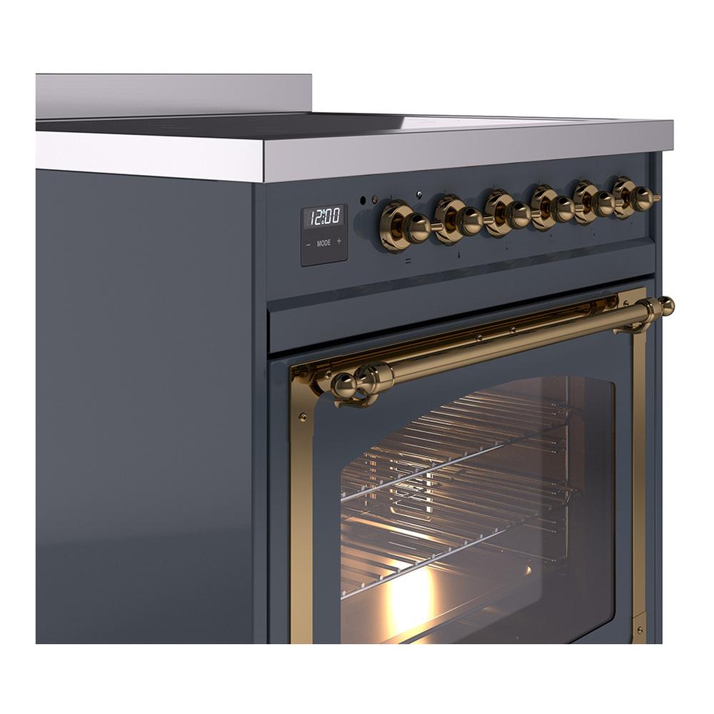 Ilve UNI304NMPBGG Ilve Uni304Nmpbgg Nostalgie Ii Noblesse 30" Induction Range (Triple Glass Door, Blue Grey, Brass)