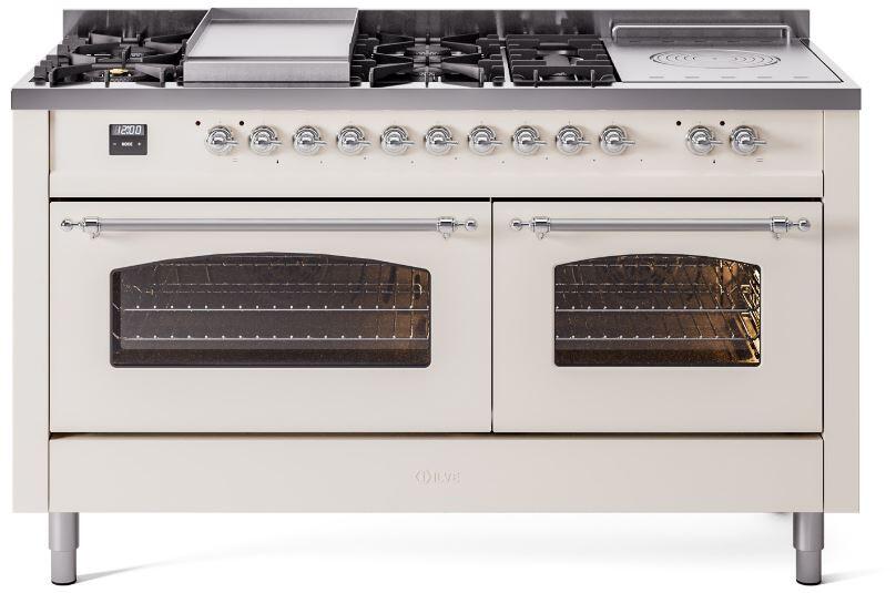 Ilve UP60FSNMPAWC Nostalgie Ii 60 Inch Dual Fuel Natural Gas Freestanding Range In Antique White With Chrome Trim