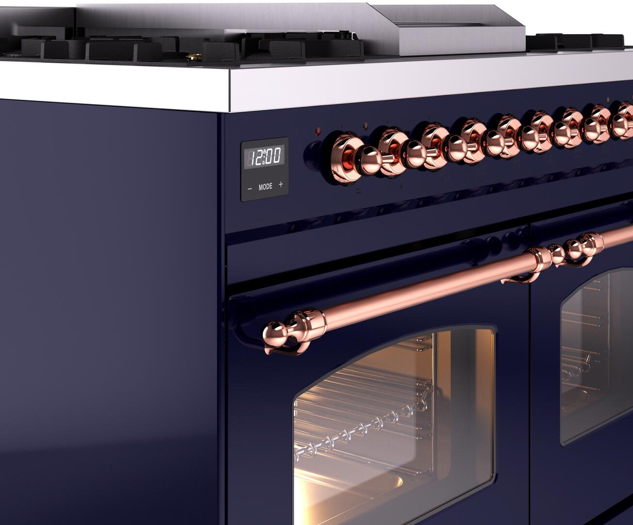 Ilve UPD40FNMPMBP Nostalgie Ii 40 Inch Dual Fuel Natural Gas Freestanding Range In Blue With Copper Trim