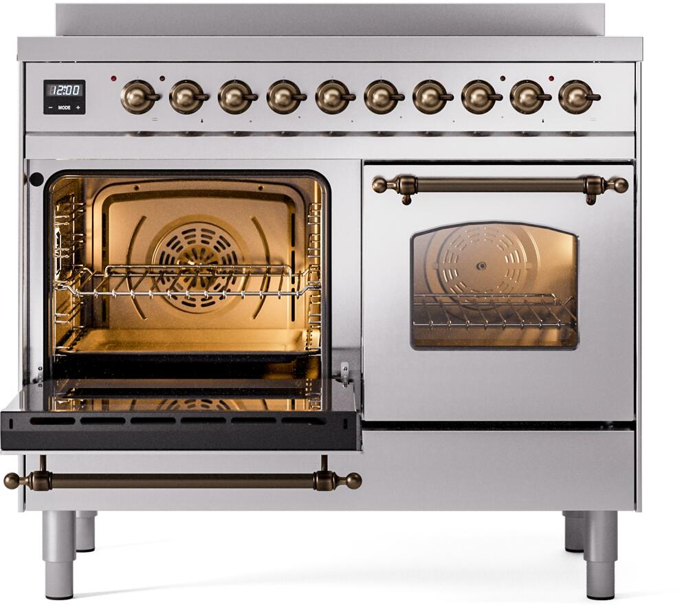 Ilve UPDI406NMPSSB Nostalgie Ii 40 Inch Electric Freestanding Range In Stainless Steel With Bronze Trim