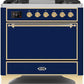 Ilve UM09FDQNS3MBGLP Majestic Ii 36 Inch Dual Fuel Liquid Propane Freestanding Range In Blue With Brass Trim