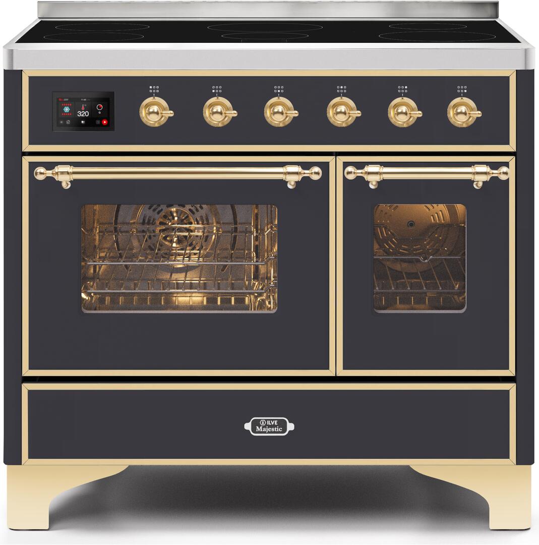 Ilve UMDI10NS3MGG Majestic Ii 40 Inch Electric Freestanding Range In Matte Graphite With Brass Trim