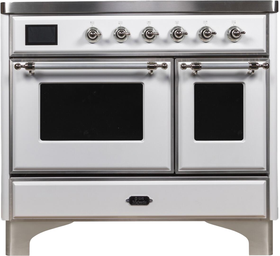 Ilve UMDI10NS3WHC Majestic Ii 40 Inch Electric Freestanding Range In White With Chrome Trim