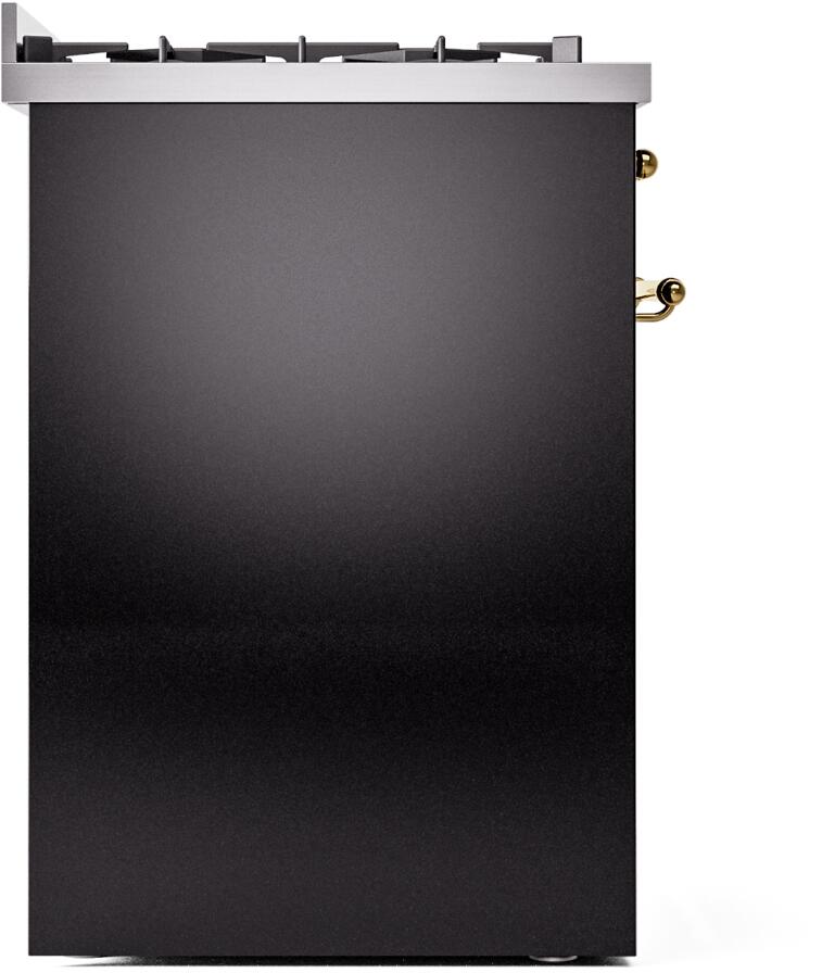 Ilve UP30NMPBKG Nostalgie Ii 30 Inch Dual Fuel Natural Gas Freestanding Range In Glossy Black With Brass Trim