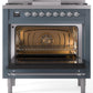 Ilve UP36FNMPBGCLP Nostalgie Ii 36 Inch Dual Fuel Liquid Propane Freestanding Range In Blue Grey With Chrome Trim