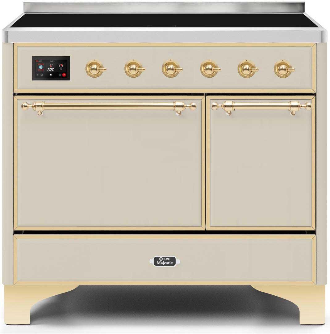 Ilve UMDI10QNS3AWG Majestic Ii 40 Inch Electric Freestanding Range In Antique White With Brass Trim