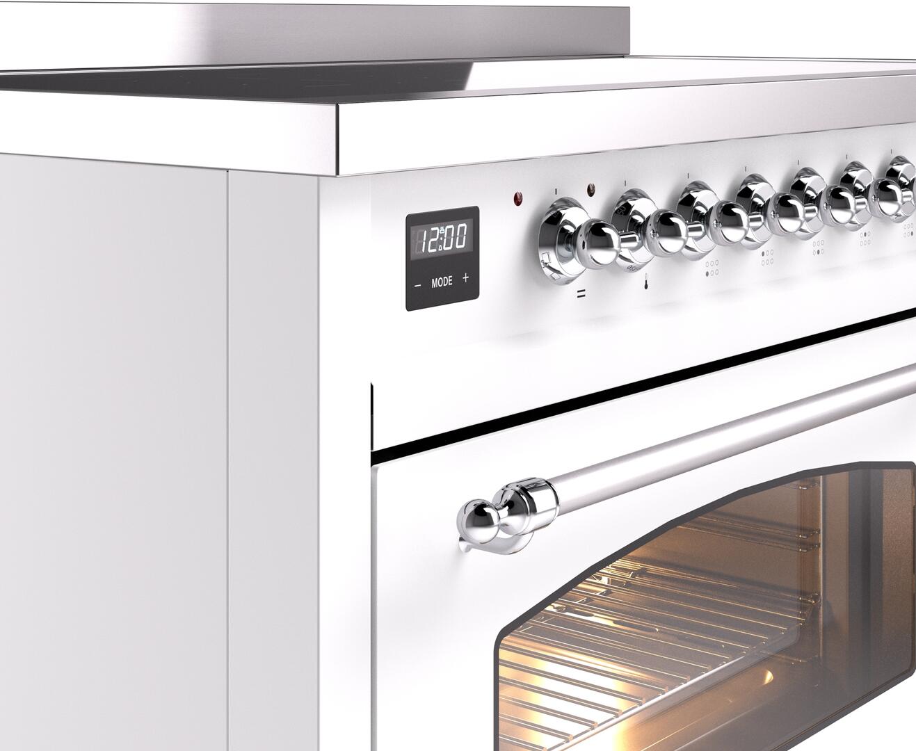 Ilve UPI486NMPWHC Nostalgie Ii 48 Inch Electric Freestanding Range In White With Chrome Trim