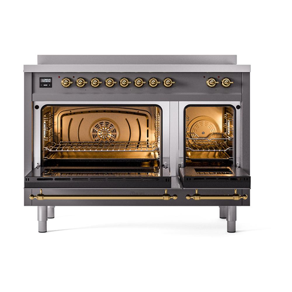 Ilve UNI486NMPMGG Ilve Uni486Nmpmgg Nostalgie Ii Noblesse 48" Induction Range (Triple Glass Door, Graphite Matte, Brass)