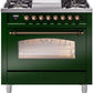 Ilve UP36FNMPEGB Nostalgie Ii 36 Inch Dual Fuel Natural Gas Freestanding Range In Emerald Green With Bronze Trim