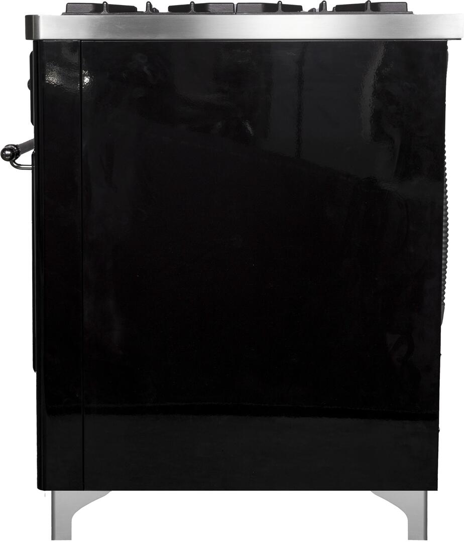 Ilve UMD10FDNS3BKC Majestic Ii 40 Inch Dual Fuel Natural Gas Freestanding Range In Glossy Black With Chrome Trim