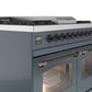 Ilve UPD40FNMPBGBLP Nostalgie Ii 40 Inch Dual Fuel Liquid Propane Freestanding Range In Blue Grey With Bronze Trim