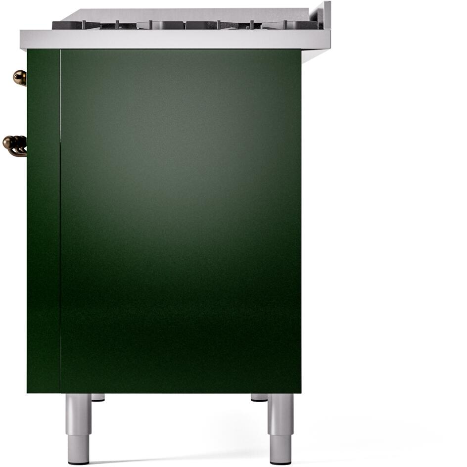 Ilve UP48FNMPEGB Nostalgie Ii 48 Inch Dual Fuel Natural Gas Freestanding Range In Emerald Green With Bronze Trim